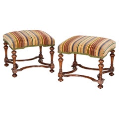 21st Century Custom Pair of Louis XIV Style Walnut Stools by Formations, CA, USA