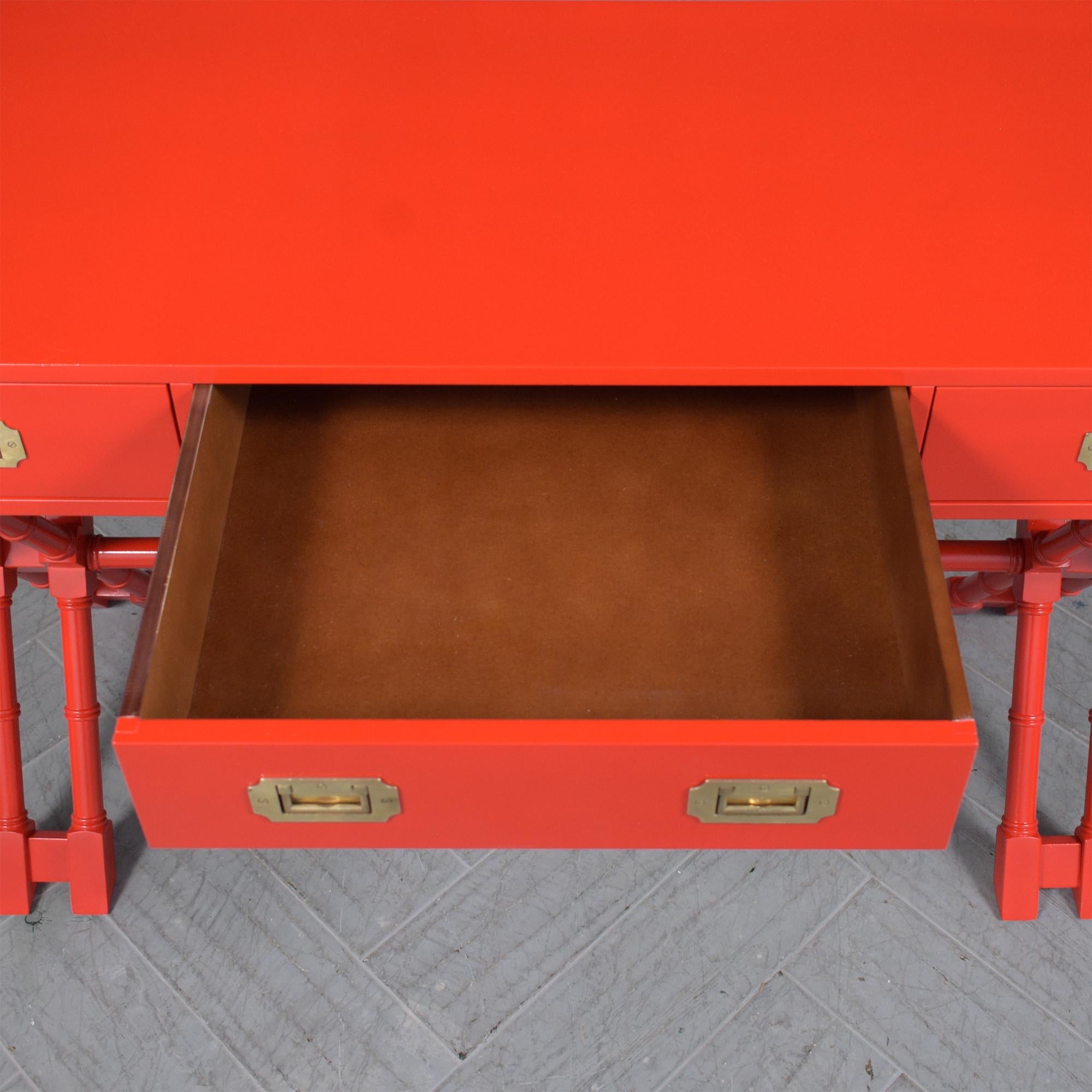 21st Century Custom Red Campaign Style Desk with Brass Accents 4