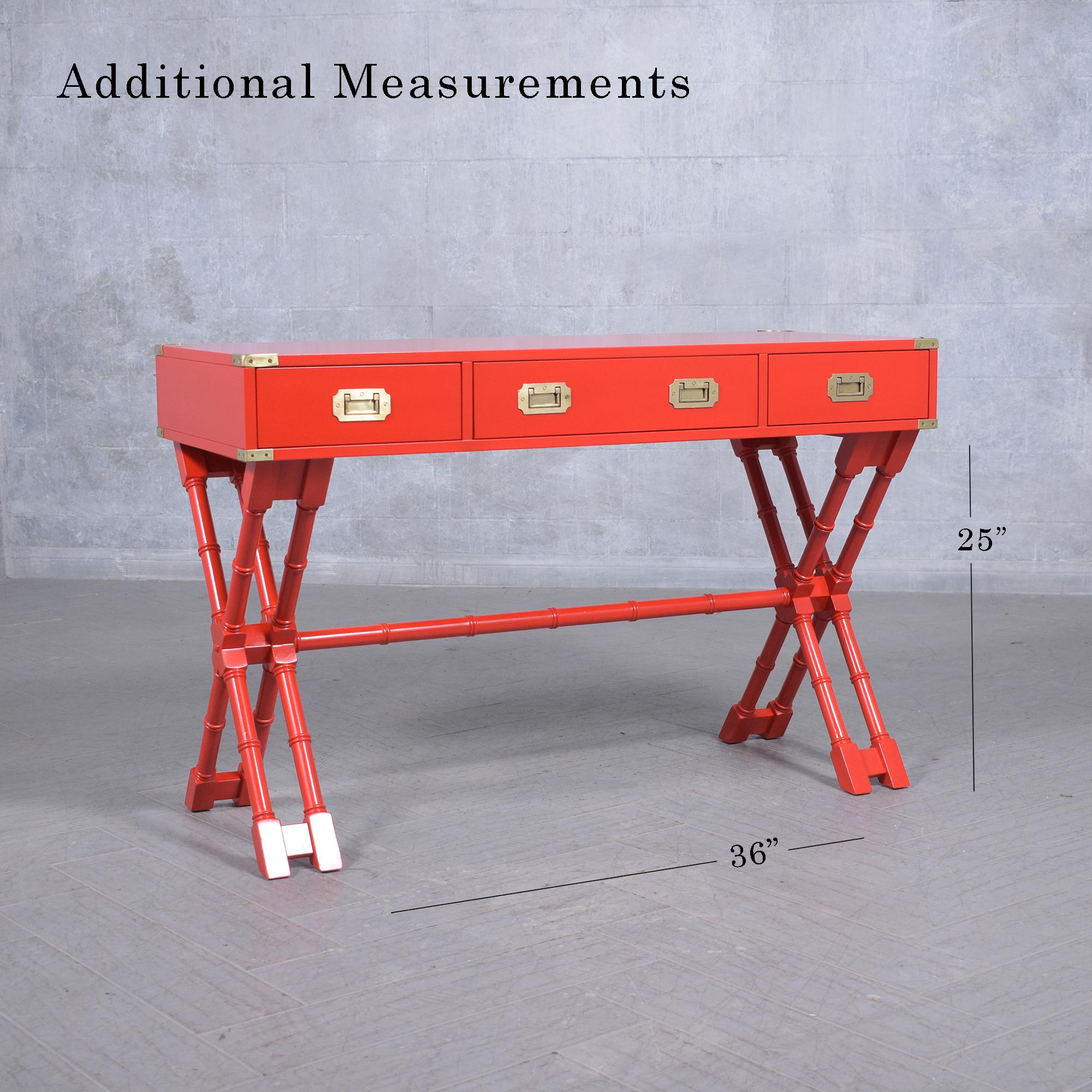 21st Century Custom Red Campaign Style Desk with Brass Accents 6