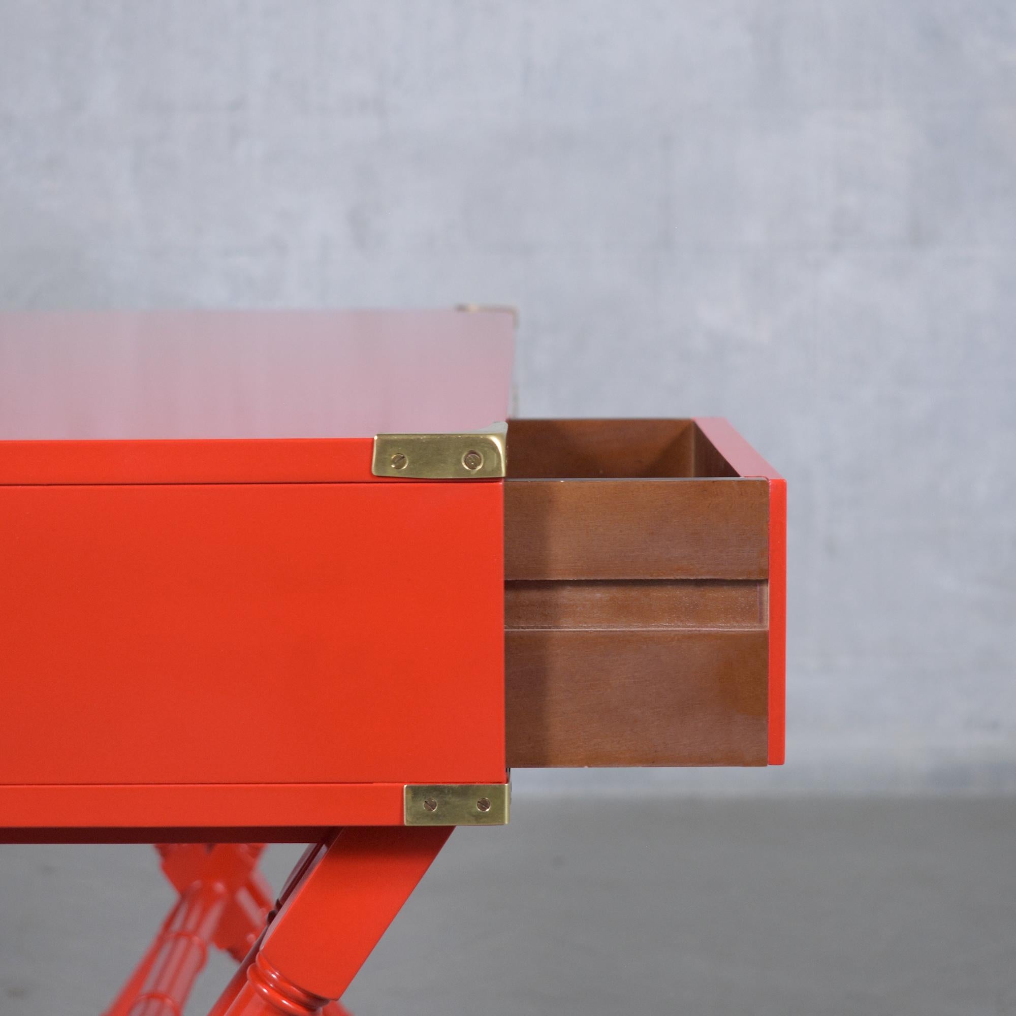 21st Century Custom Red Campaign Style Desk with Brass Accents 5