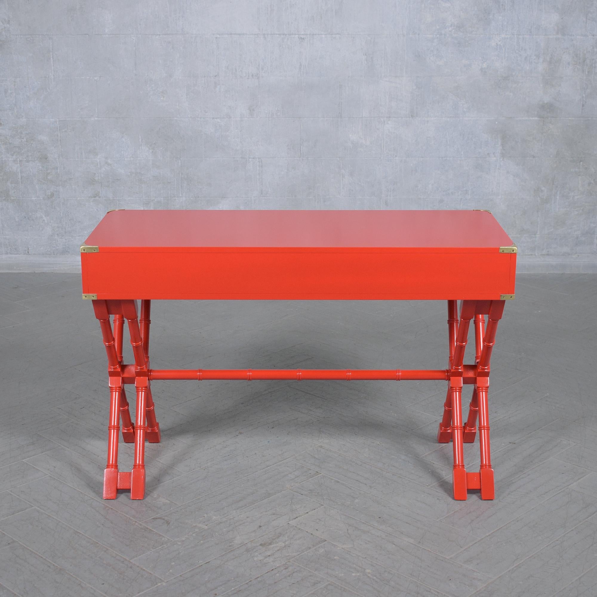Late 20th Century 21st Century Custom Red Campaign Style Desk with Brass Accents