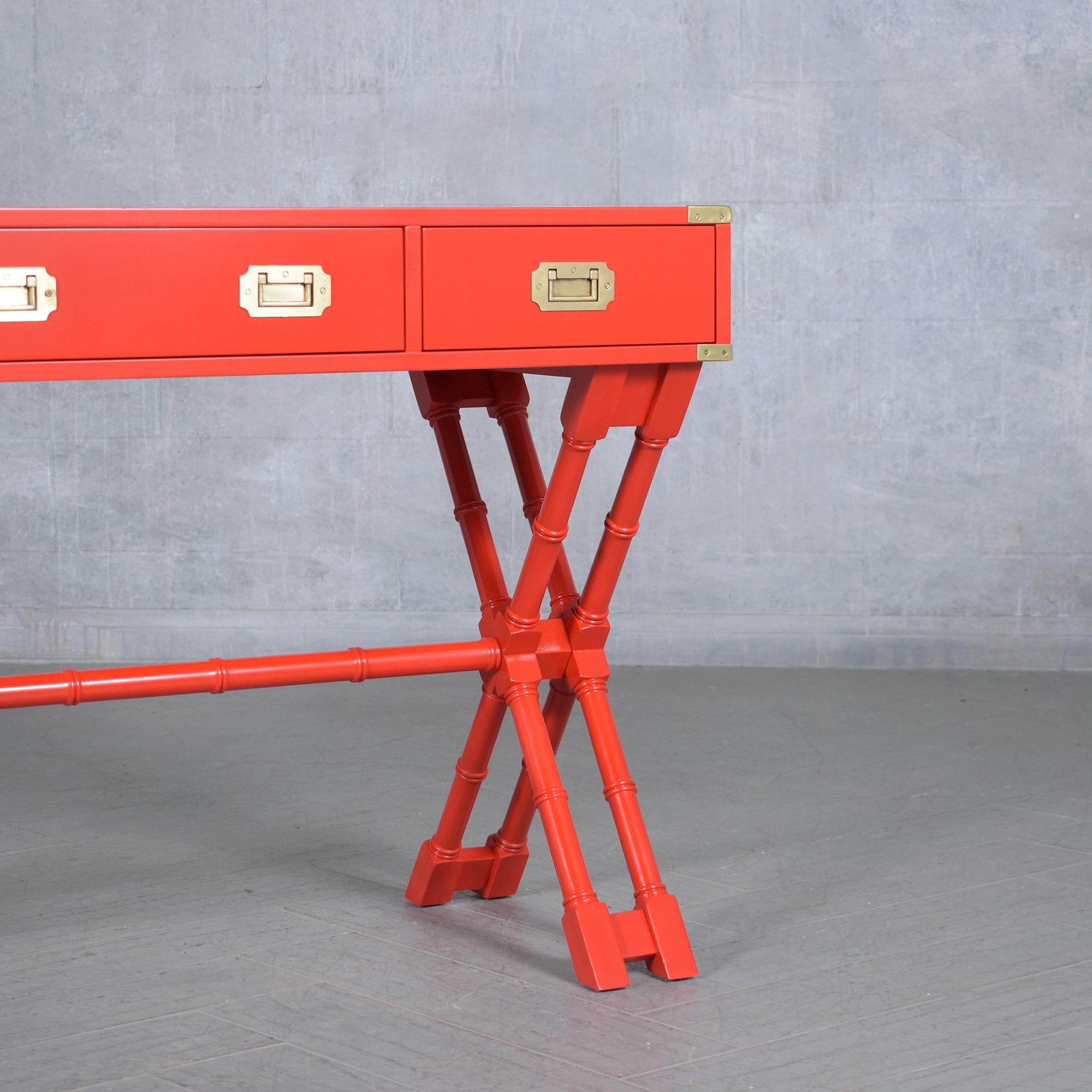 21st Century Custom Red Campaign Style Desk with Brass Accents 1