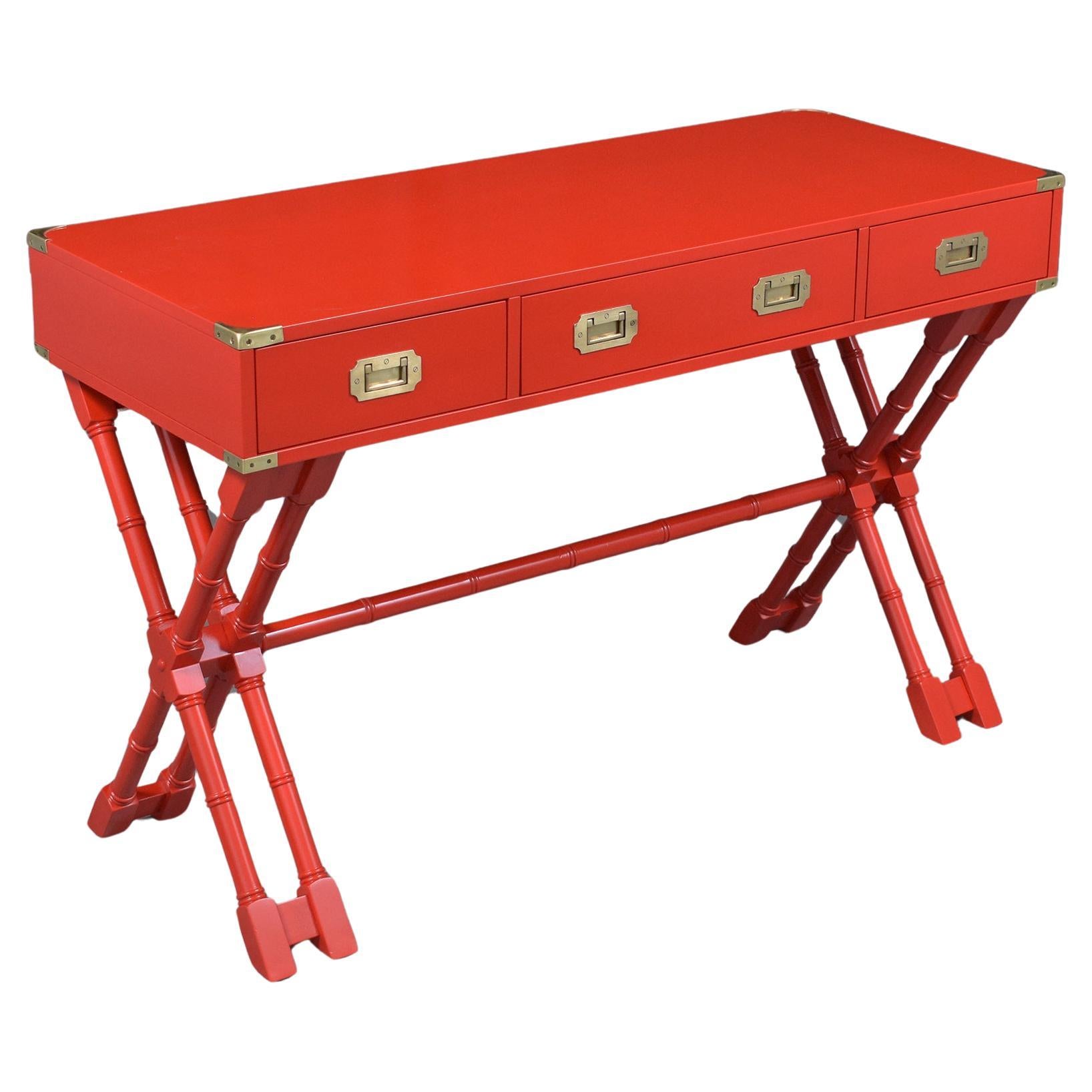 21st Century Custom Red Campaign Style Desk with Brass Accents