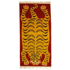 21st Century Customizable Red and Yellow Tiger Tibetan Prayer Rug , 2019
