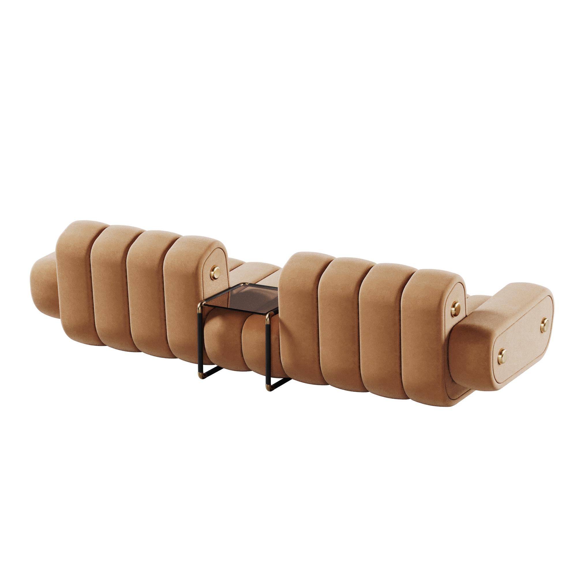 21st Century Dakota Sofa Armrest Aged Brushed Brass Nobuck For Sale 5