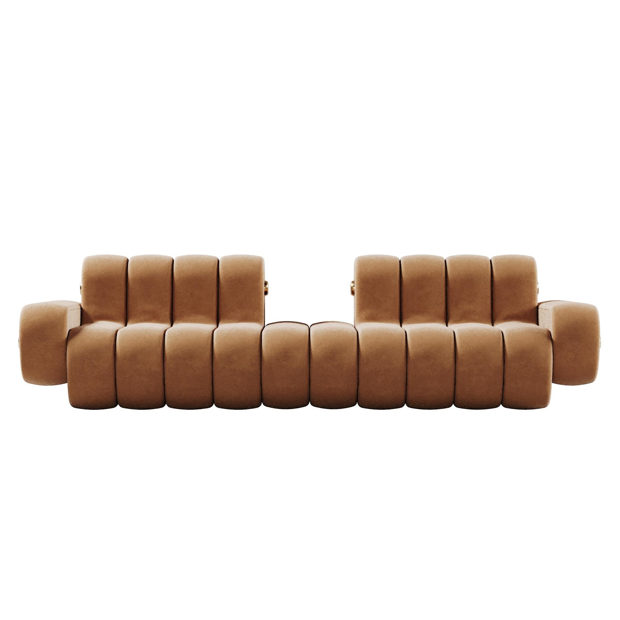 Contemporary 21st Century Dakota Sofa Armrest Aged Brushed Brass Nobuck For Sale