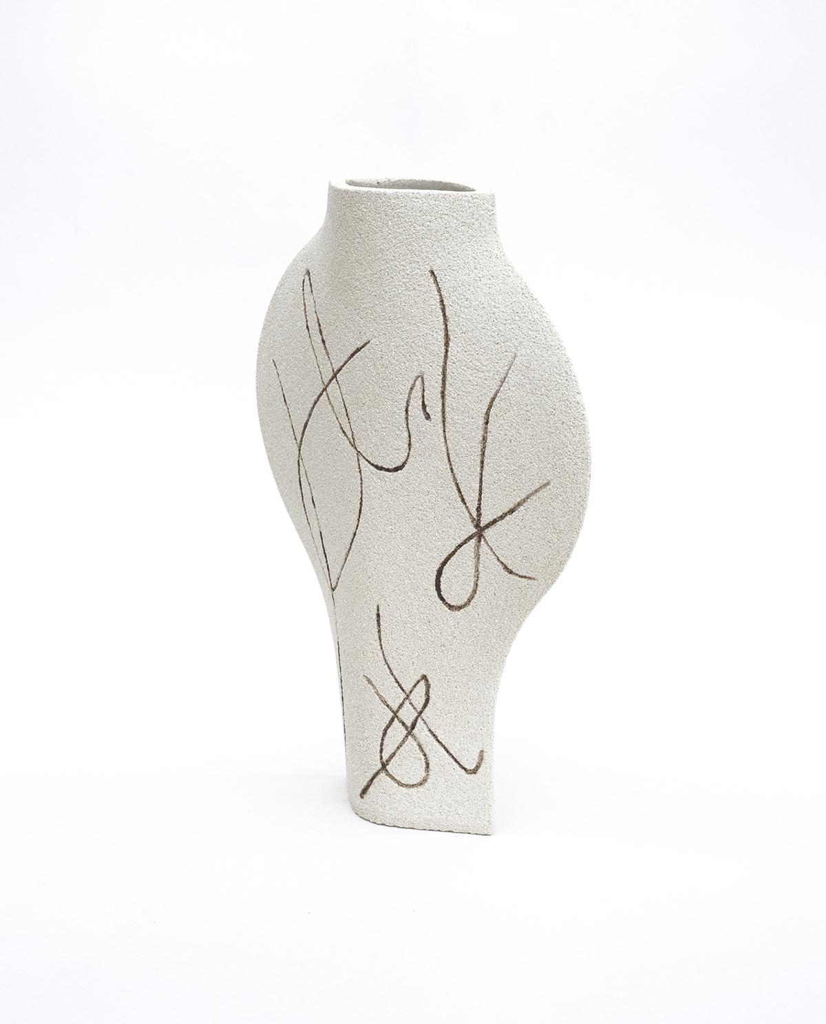 Minimalist 21st Century ‘Dal Lines’, in White Ceramic, Hand-Crafted in France For Sale