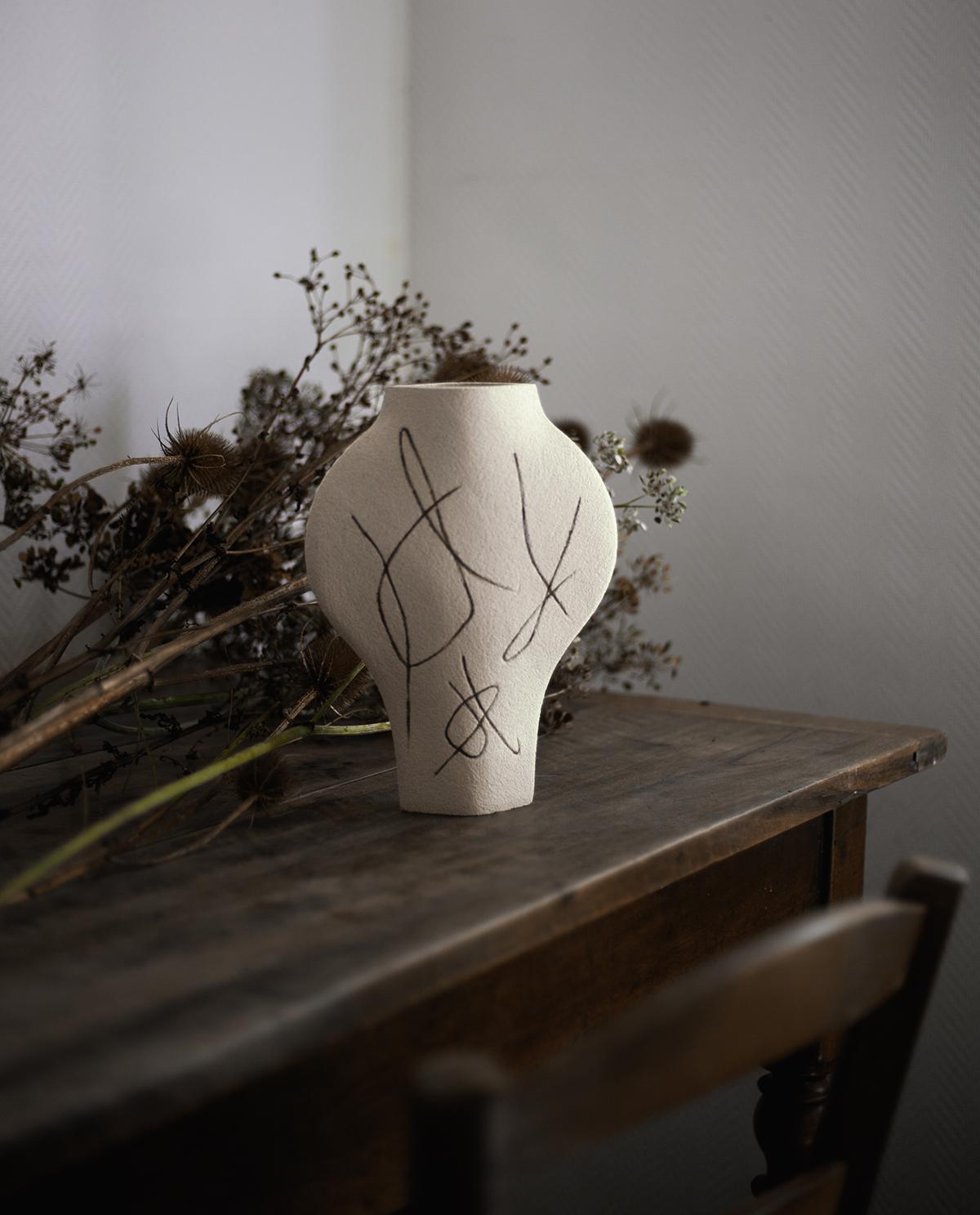 Clay 21st Century ‘Dal Lines’, in White Ceramic, Hand-Crafted in France For Sale