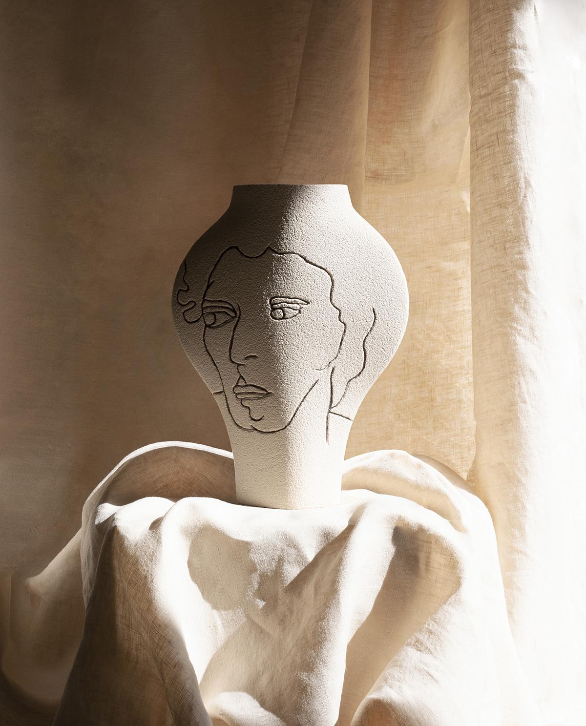 Clay 21st Century ‘Dal Visage’, in White Ceramic, Hand-Crafted in France For Sale