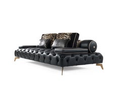 21st Century Darlington Sofa in Black Leather by Roberto Cavalli Home Interiors