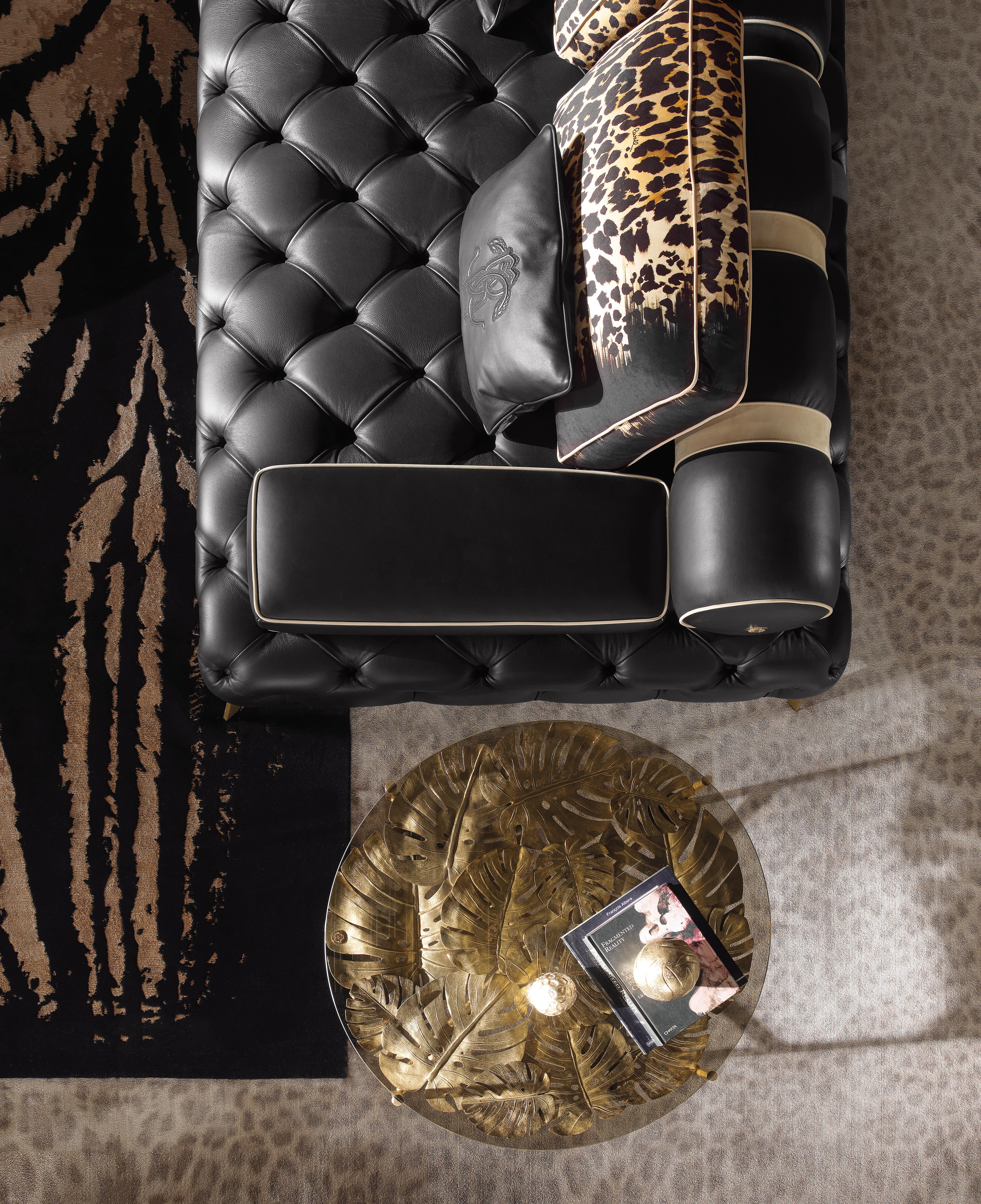 Foam 21st Century Darlington Sofa in Black Leather by Roberto Cavalli Home Interiors For Sale