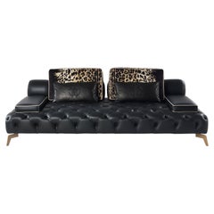 Canapé Darlington du 21e siècle en cuir noir Roberto Cavalli Home Interiors