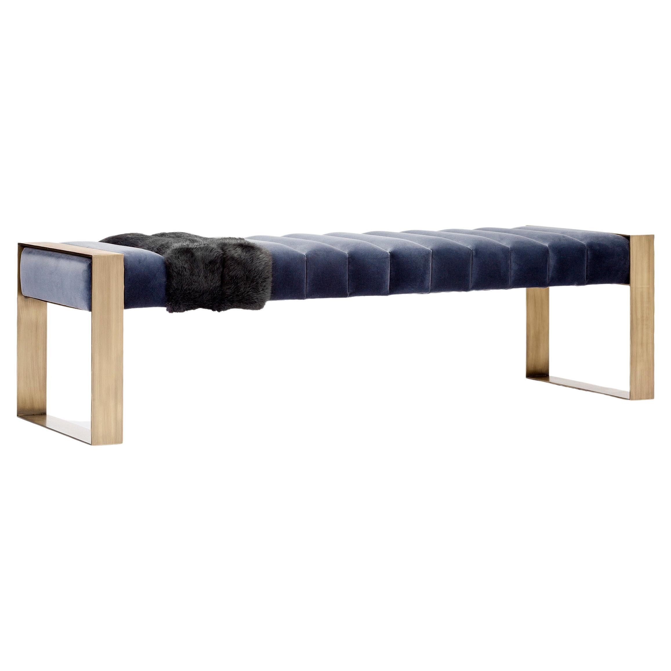 Dawn Bench, Velvet Upholstery and Brass Legs, Handcrafted in Portugal by Duistt For Sale