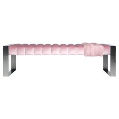 21st Century Dawn Bench, Velvet Upholstery and Stainless Steel Legs, by Duistt