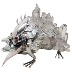 21st Century De Vecchi Silver Crystal Rock Fantastic Animal Sculpture