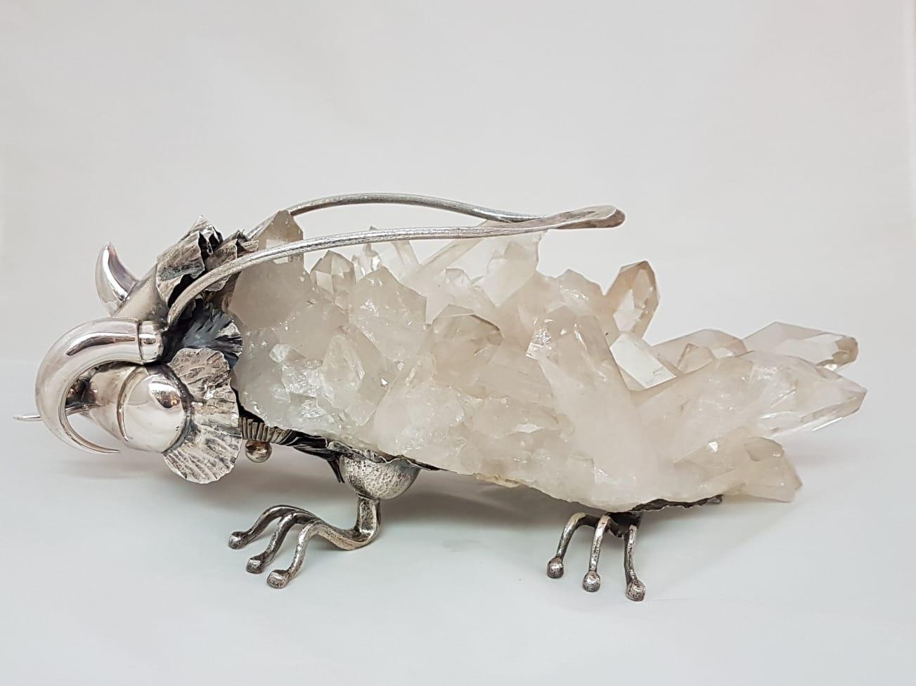Modern 21st Century De Vecchi Silver Rock Crystal Animal Sculpture For Sale