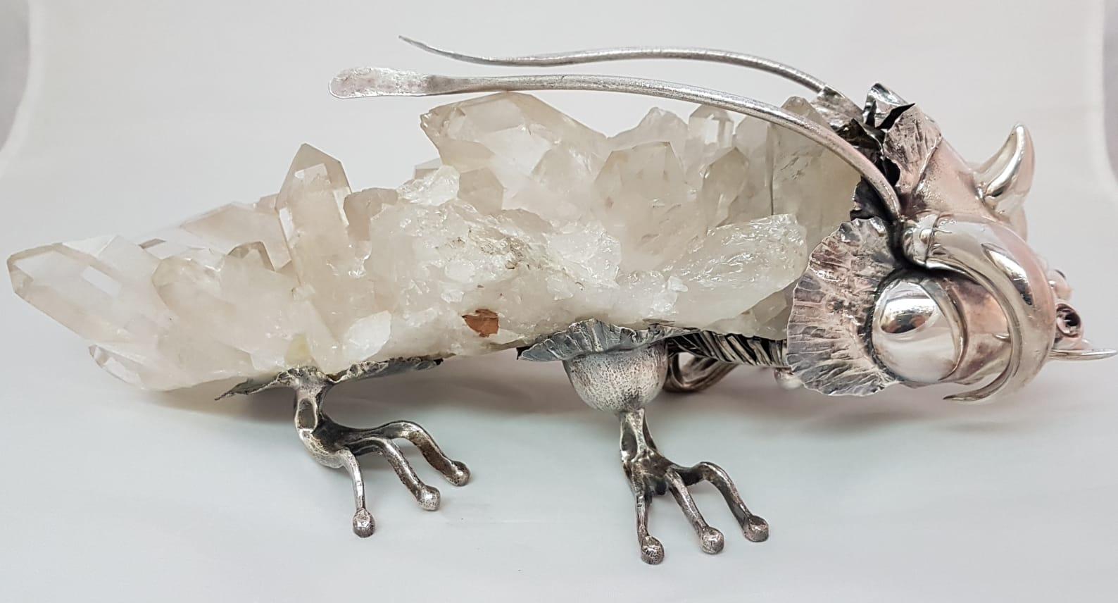 Italian 21st Century De Vecchi Silver Rock Crystal Animal Sculpture For Sale
