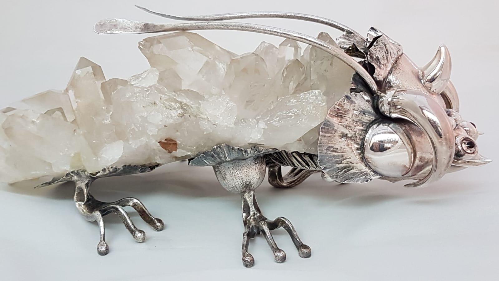 21st Century De Vecchi Silver Rock Crystal Animal Sculpture In New Condition For Sale In Cosenza, IT