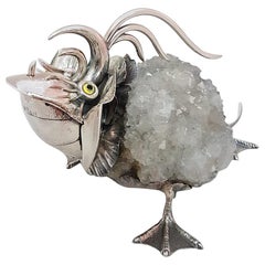 21st Century De Vecchi Sterling Silver Crystal Rock Fantastic Animal Sculpture