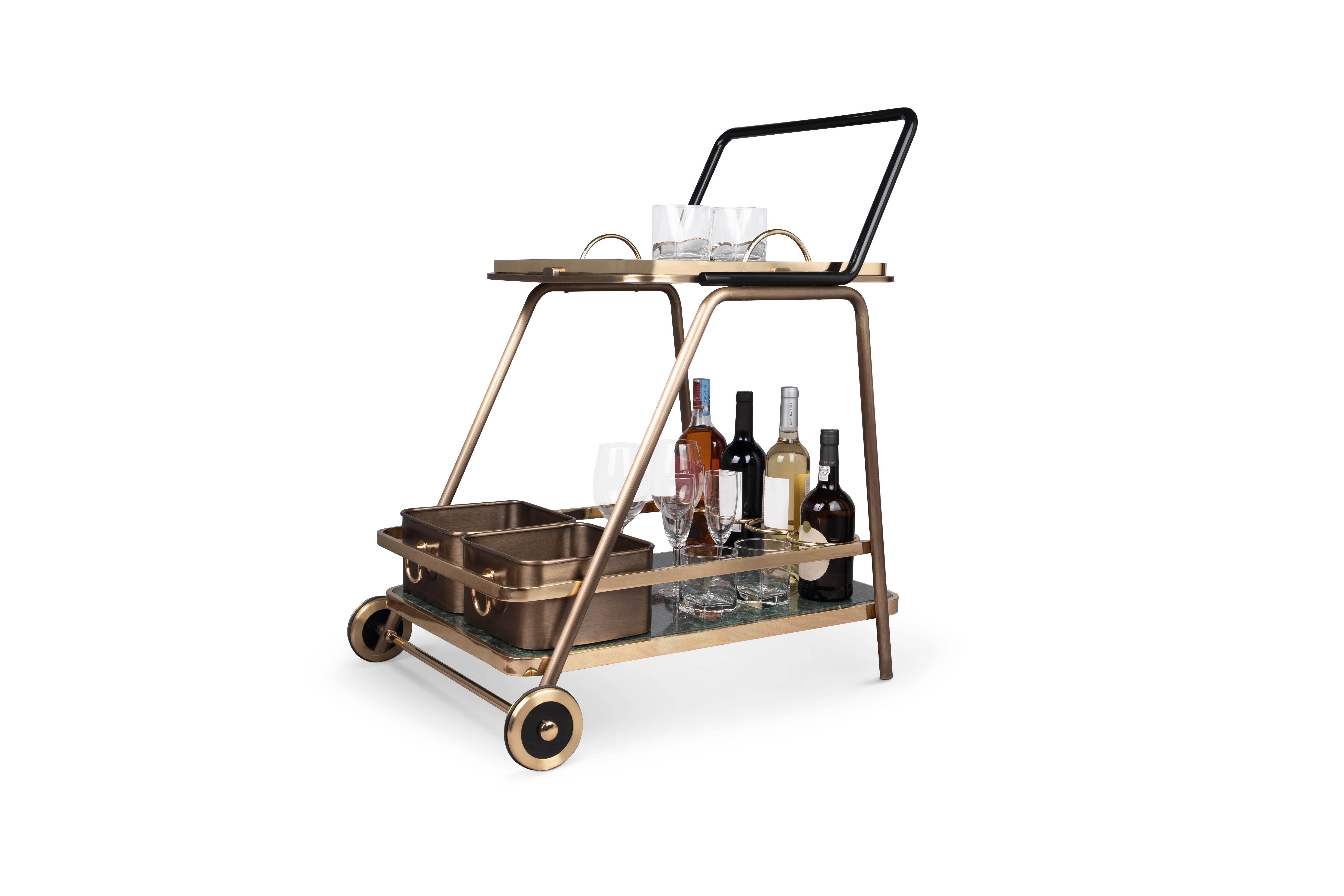 Chariot de bar Decatur du 21e siècle en marbre et laiton vieilli fait à la main  par Porus Studio en vente 3