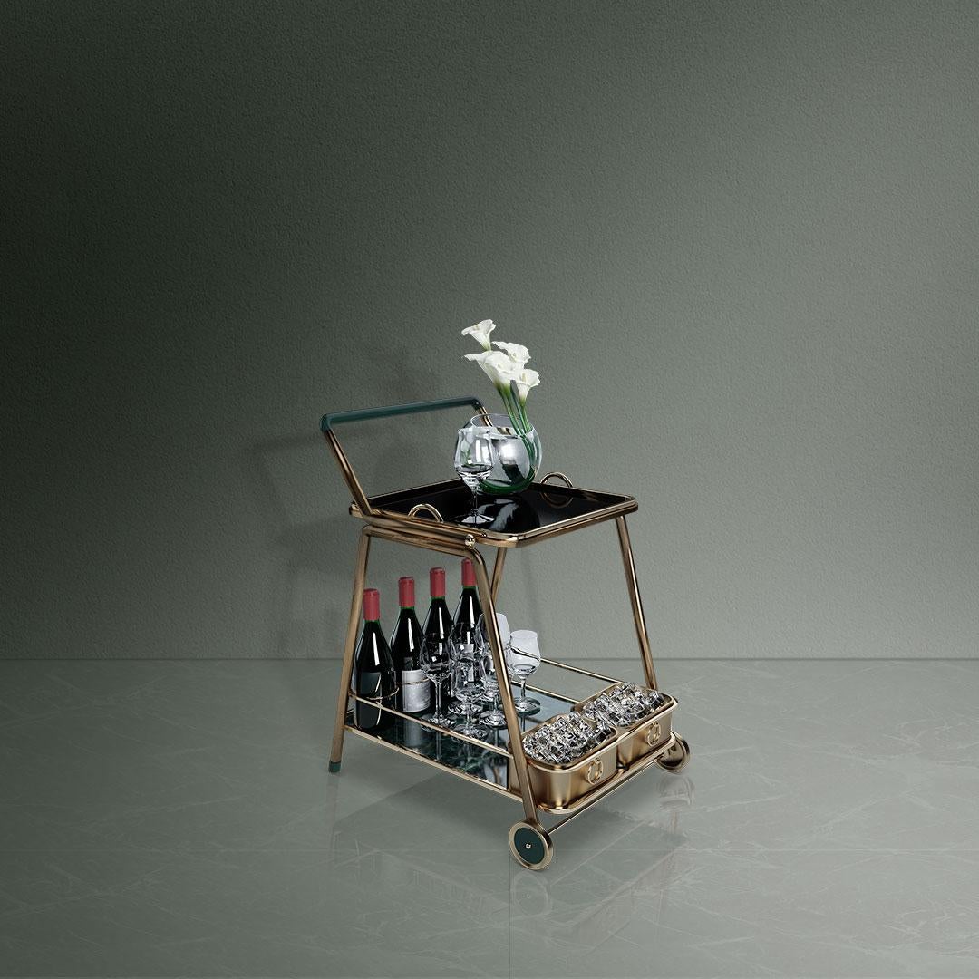Portuguese 21st Century Decatur Bar Cart Marble and Aged Brass