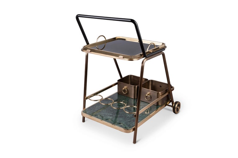 21st Century Decatur Bar Cart Marble and Aged Brass For Sale at 1stDibs