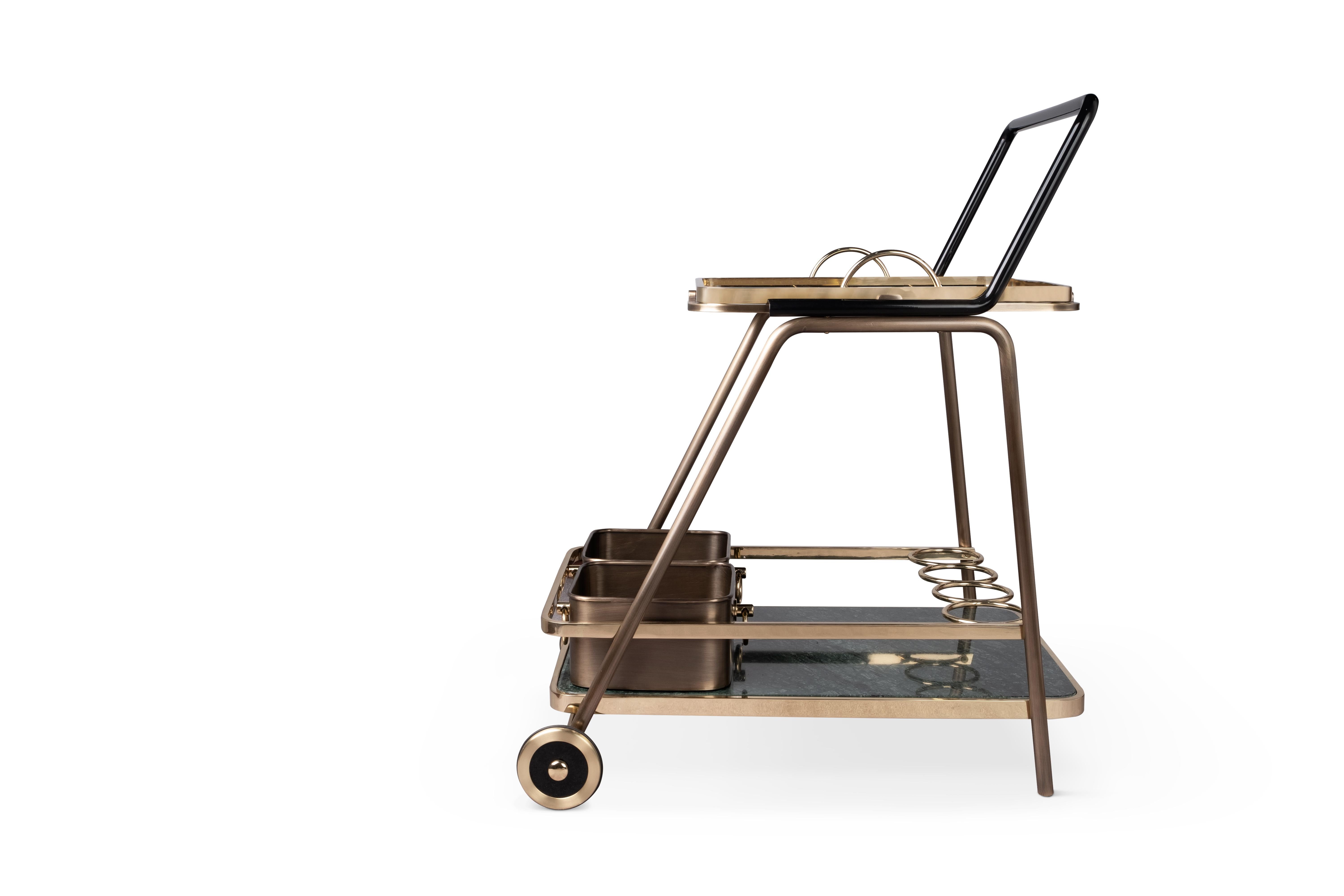 Chariot de bar Decatur du 21e siècle en marbre et laiton vieilli fait à la main  par Porus Studio en vente 2