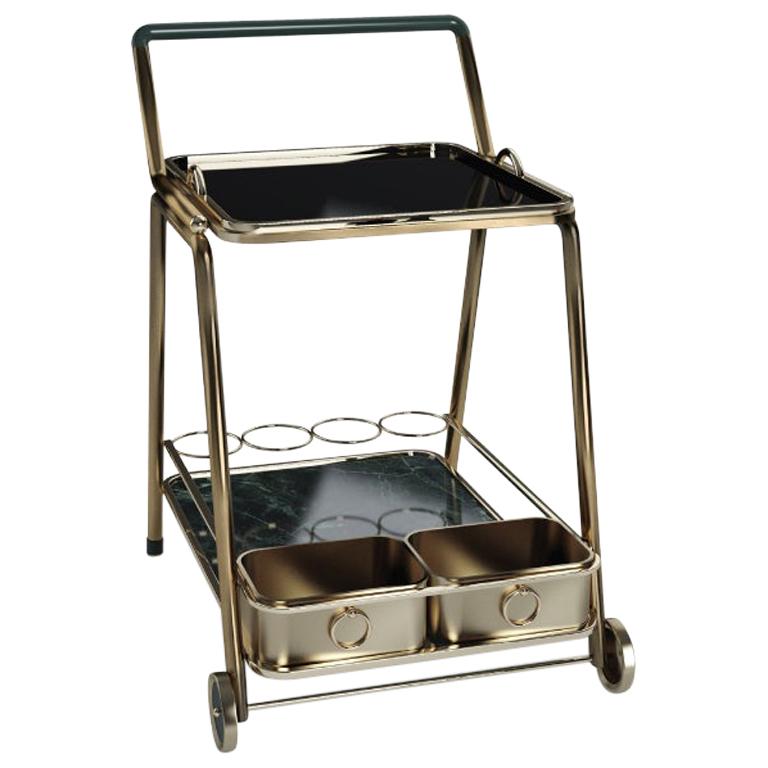 21st Century Decatur Bar Cart Marble and Aged Brass Handmade  by Porus Studio