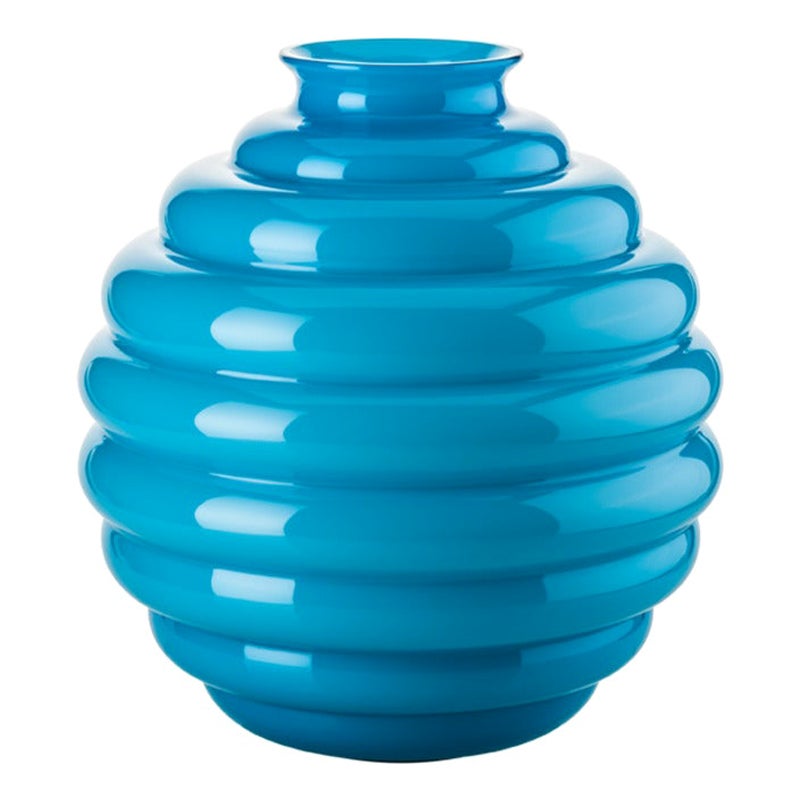 Grand vase en verre Art Dco du 21e sicle en aigue-marine de Napoleone Martinuzzi