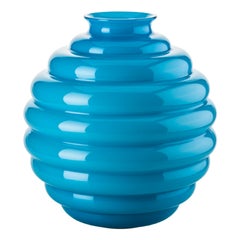Grand vase en verre Art Dco du 21e sicle en aigue-marine de Napoleone Martinuzzi