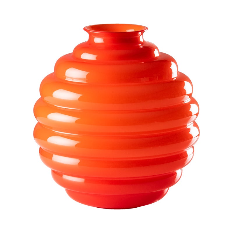 21st Century Deco Medium Glass Vase in Orange by Napoleone Martinuzzi For Sale