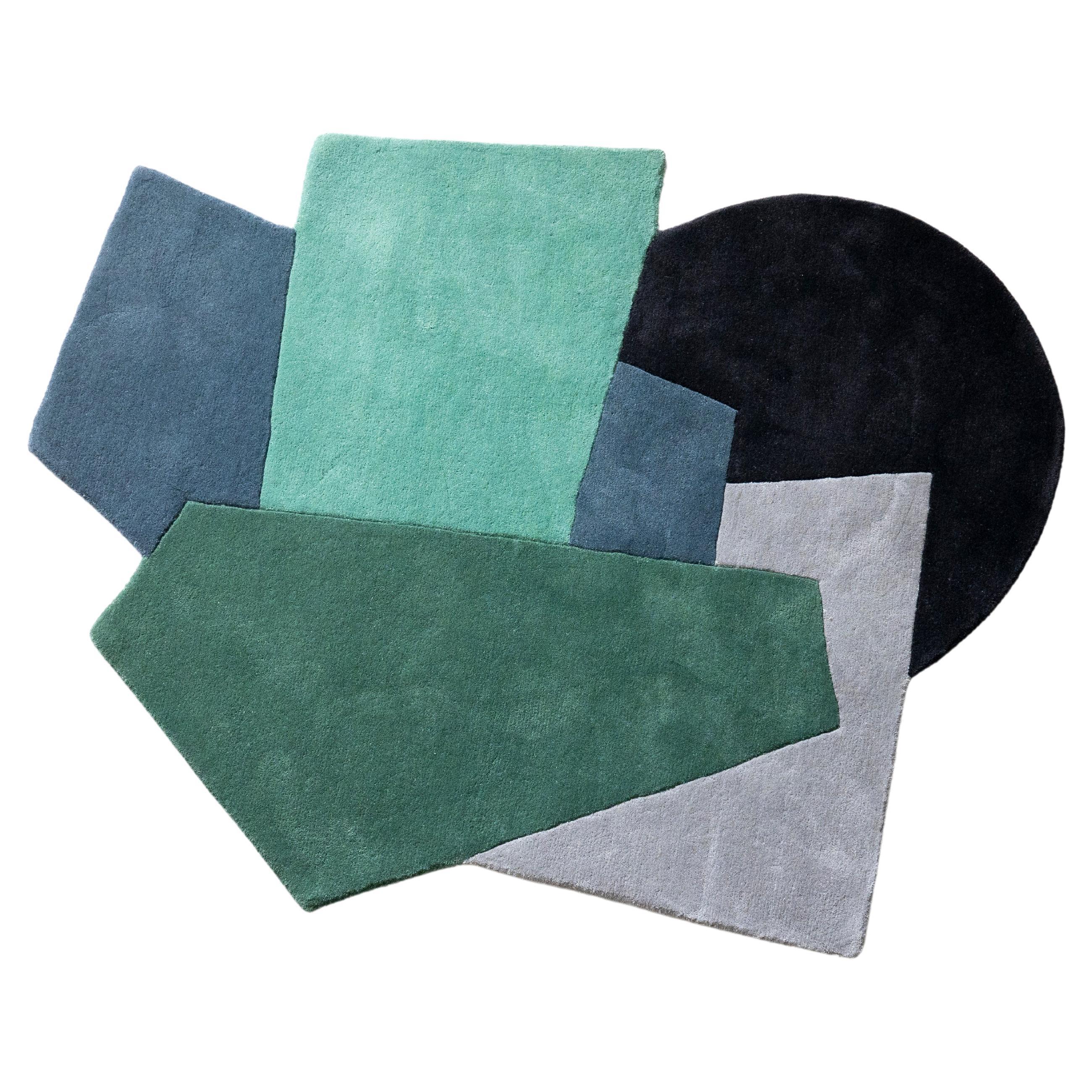 Dekorativer minimalistischer Teppich des 21. Jahrhunderts, handgetuftete Wolle, grün