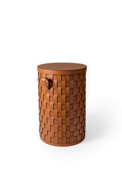 21st Century Demetra Round Laundry Basket Handwoven with Leather in Italy