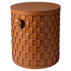 21st Century Demetra Round Laundry Basket Handwoven with Leather in Italy