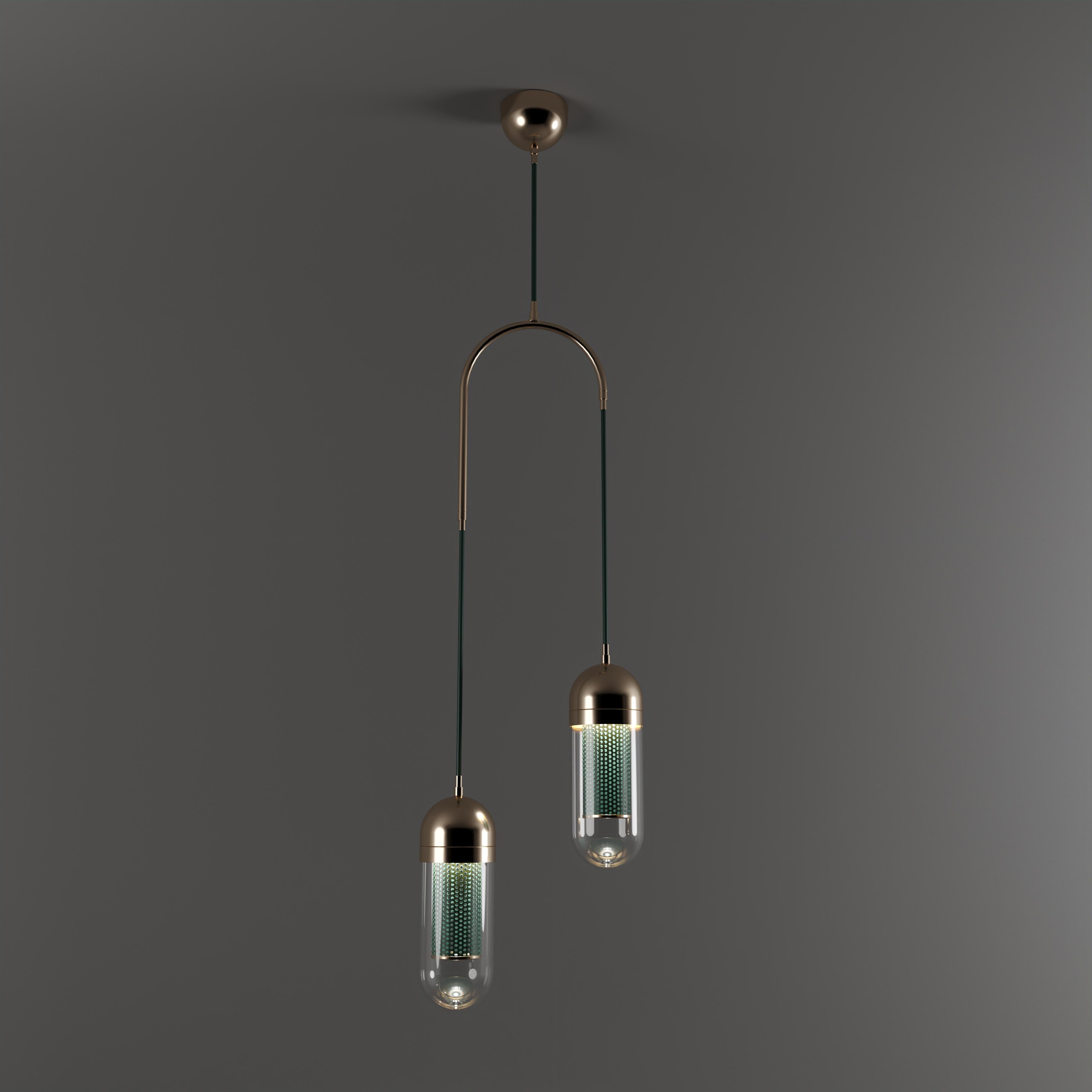 Lampada a sospensione Denver II del XXI secolo in vetro chiaro e ottone di Creativemary in vendita 1