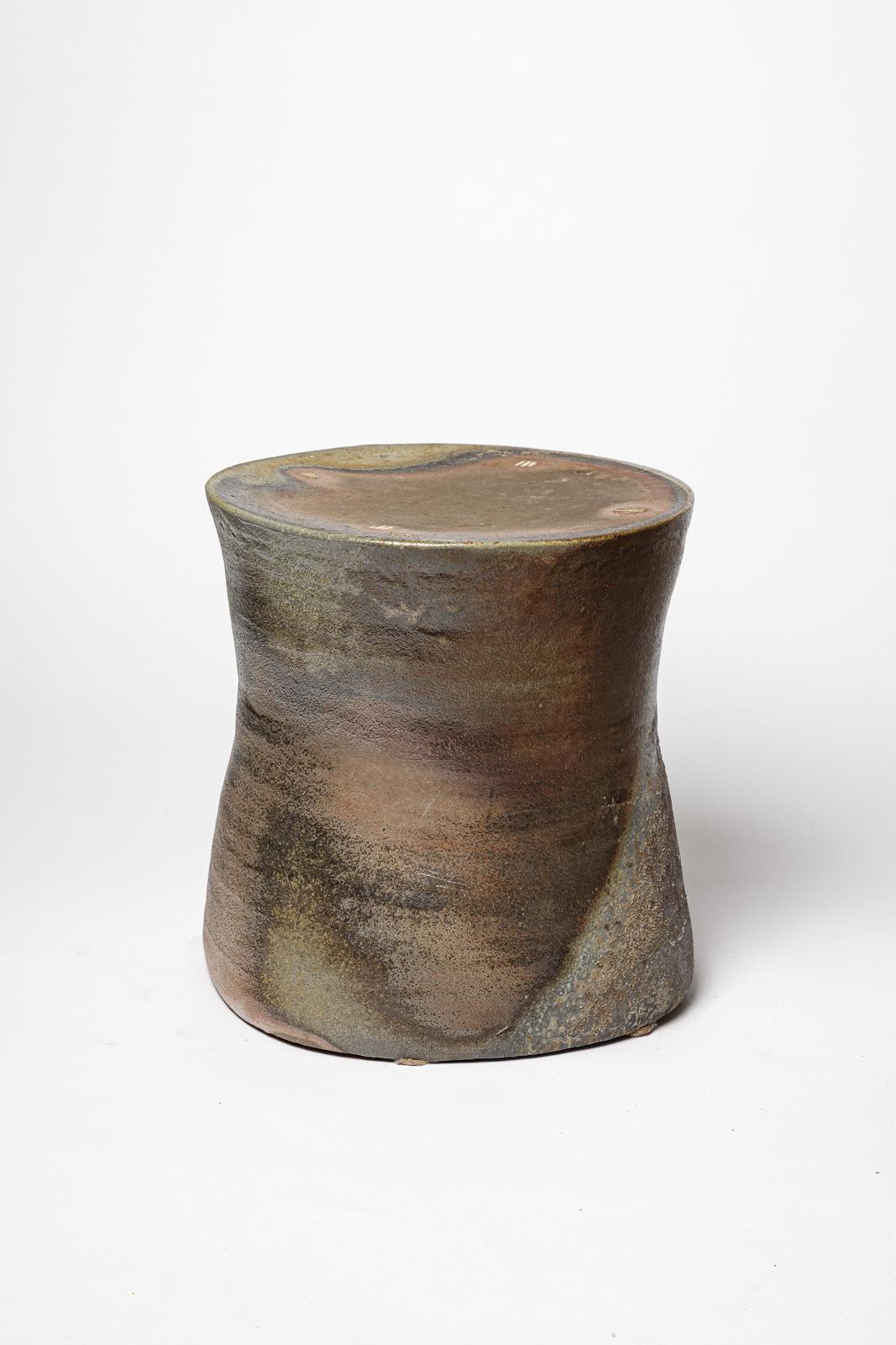 Modern 21st century design brown and grey ceramic stool or low table by B. Chassang 1/2 For Sale
