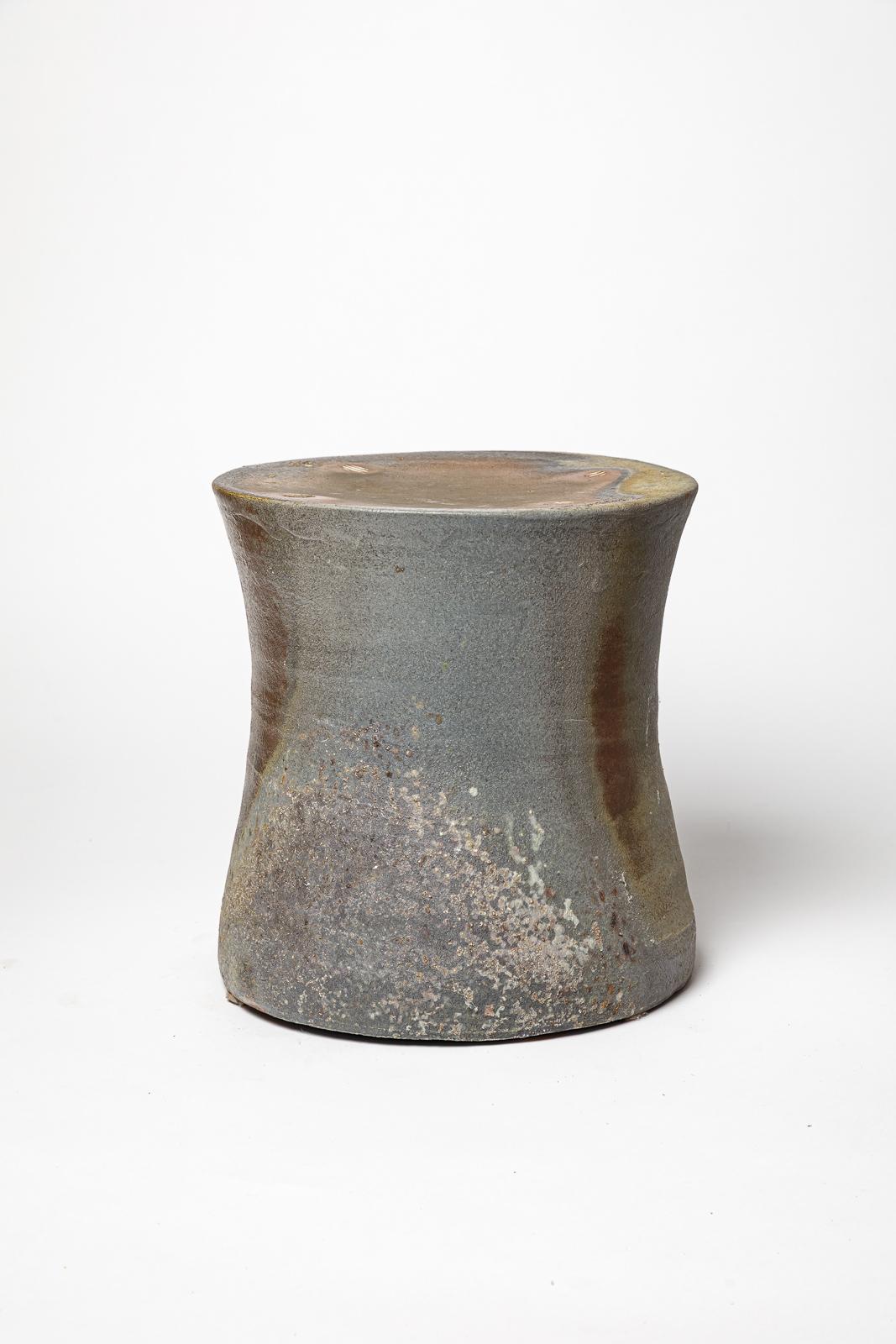 21st century design brown and grey ceramic stool or low table by B. Chassang 1/2 In Excellent Condition For Sale In Neuilly-en- sancerre, FR