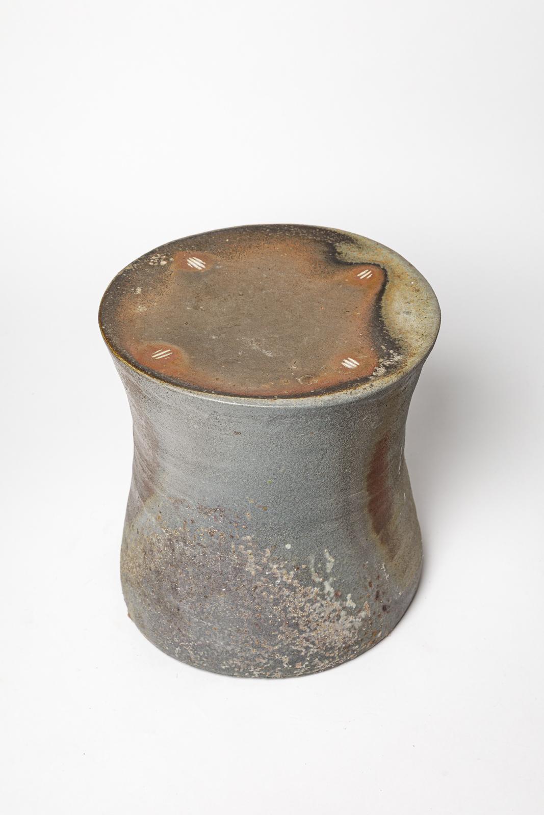 Contemporary 21st century design brown and grey ceramic stool or low table by B. Chassang 1/2 For Sale