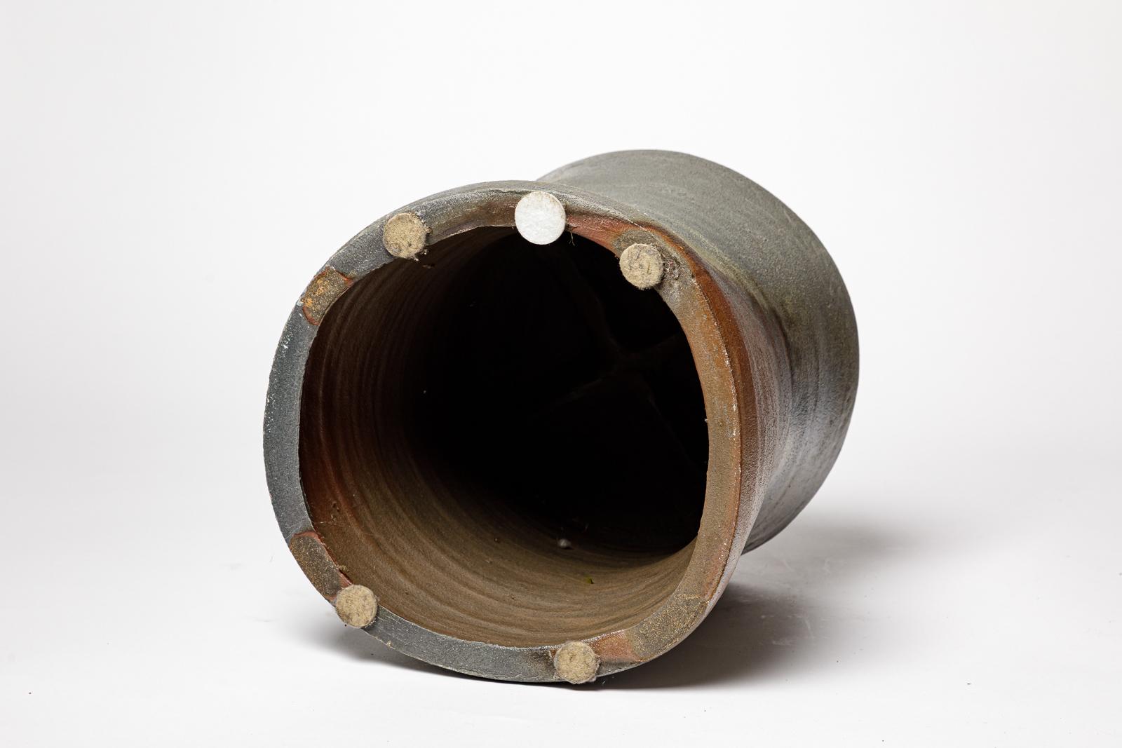 21st century design brown and grey ceramic stool or low table by B. Chassang 1/2 For Sale 1