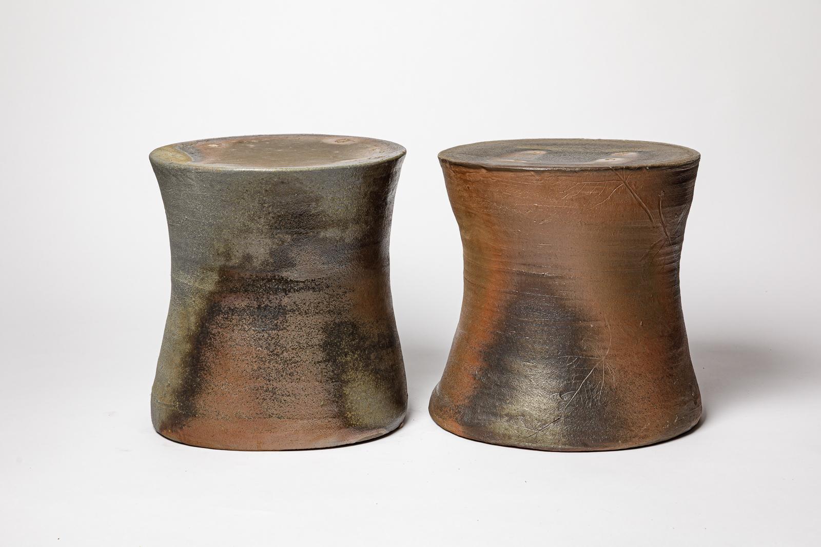 21st century design brown and grey ceramic stool or low table by B. Chassang 2/2 For Sale 3