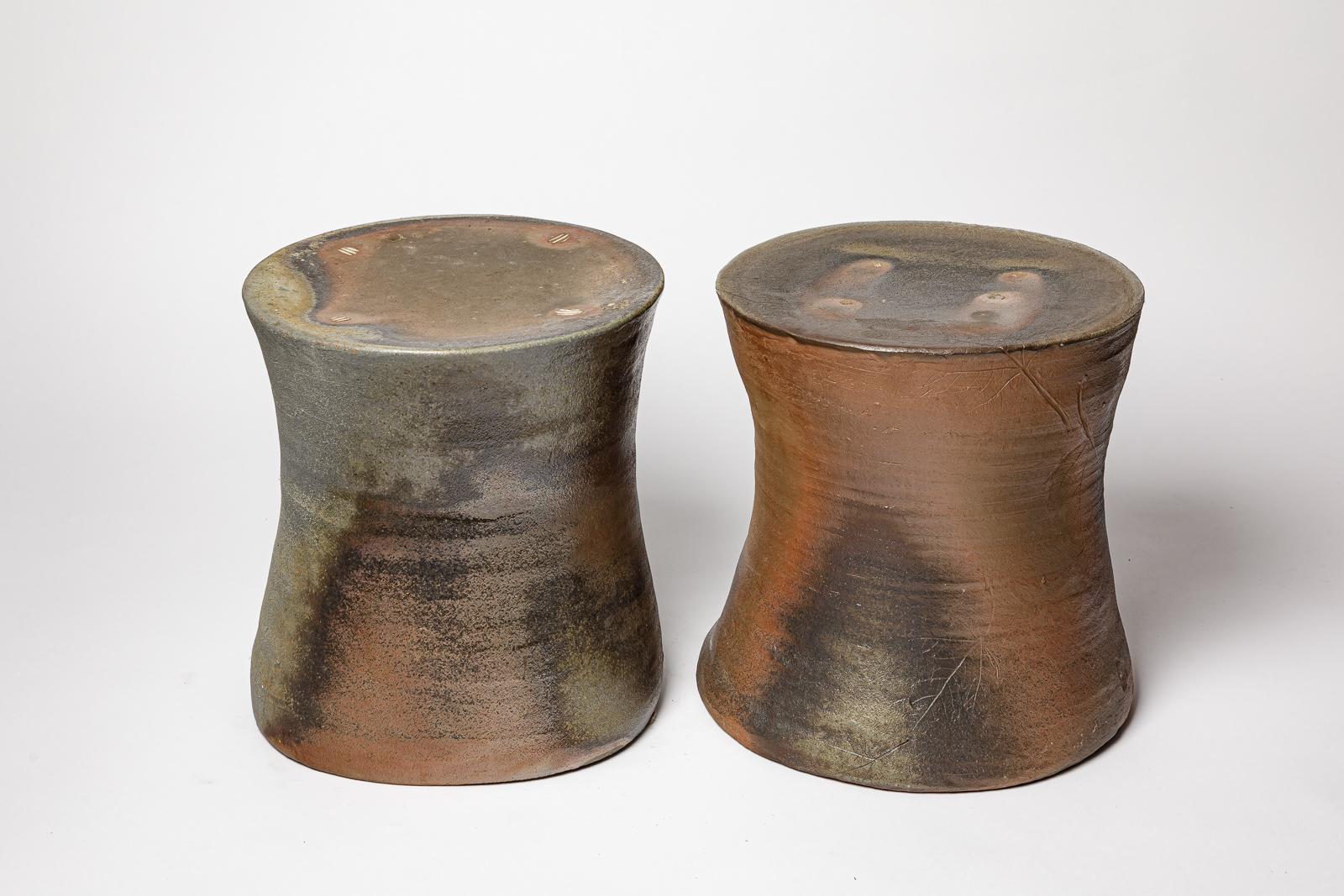21st century design brown and grey ceramic stool or low table by B. Chassang 2/2 For Sale 4
