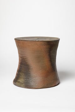 21st century design brown and grey ceramic stool or low table by B. Chassang 2/2