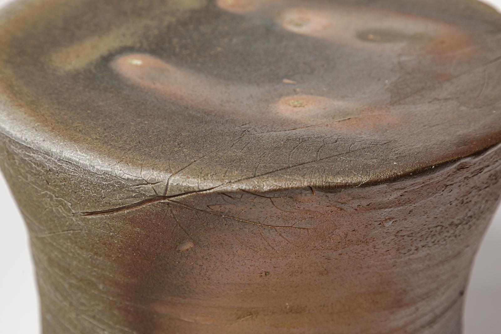 21st century design brown and grey ceramic stool or low table by B. Chassang 2/2 For Sale 1