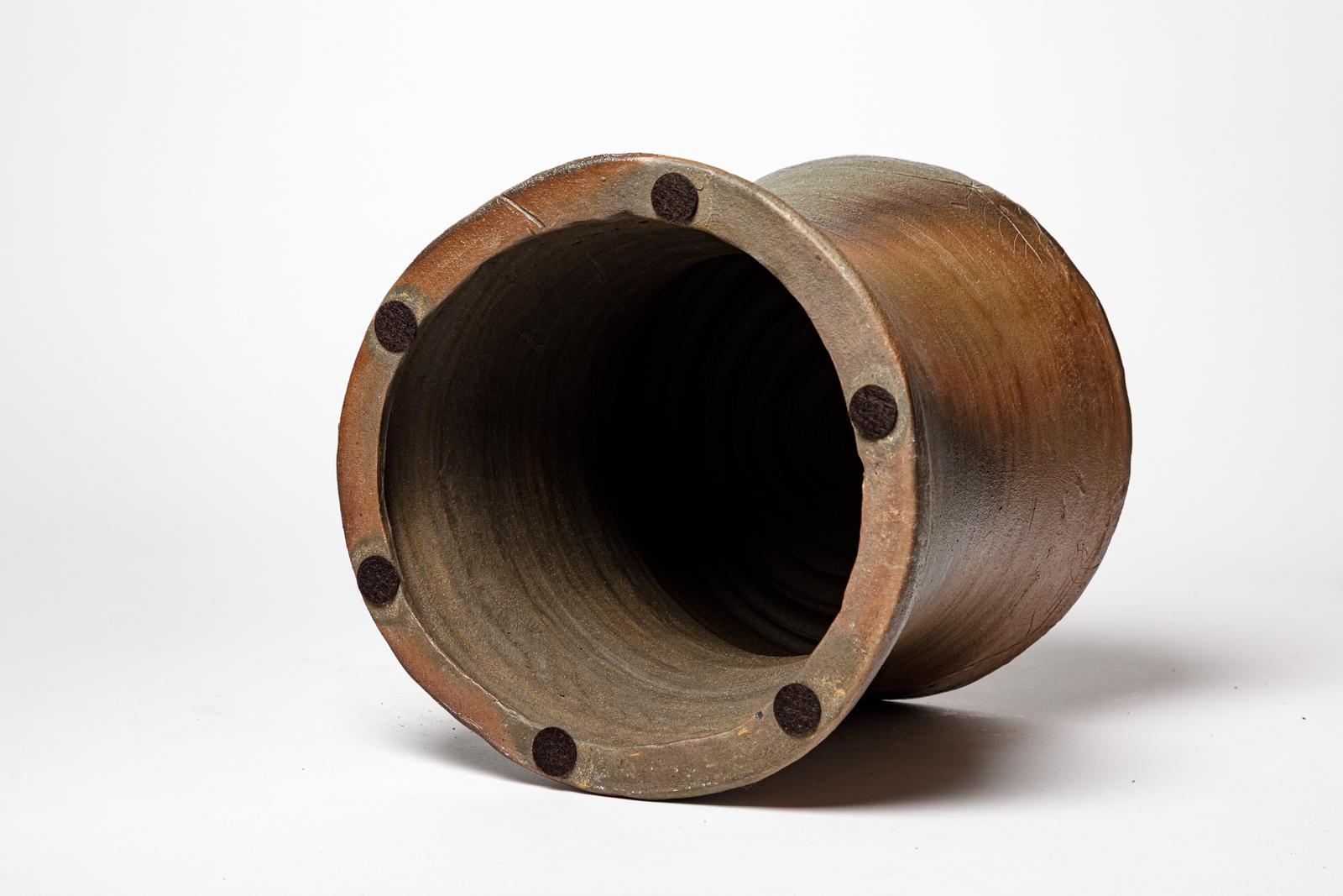 21st century design brown and grey ceramic stool or low table by B. Chassang 2/2 For Sale 2