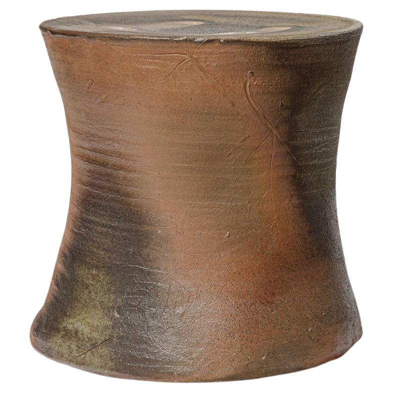 21st century design brown and grey ceramic stool or low table by B. Chassang 2/2 For Sale