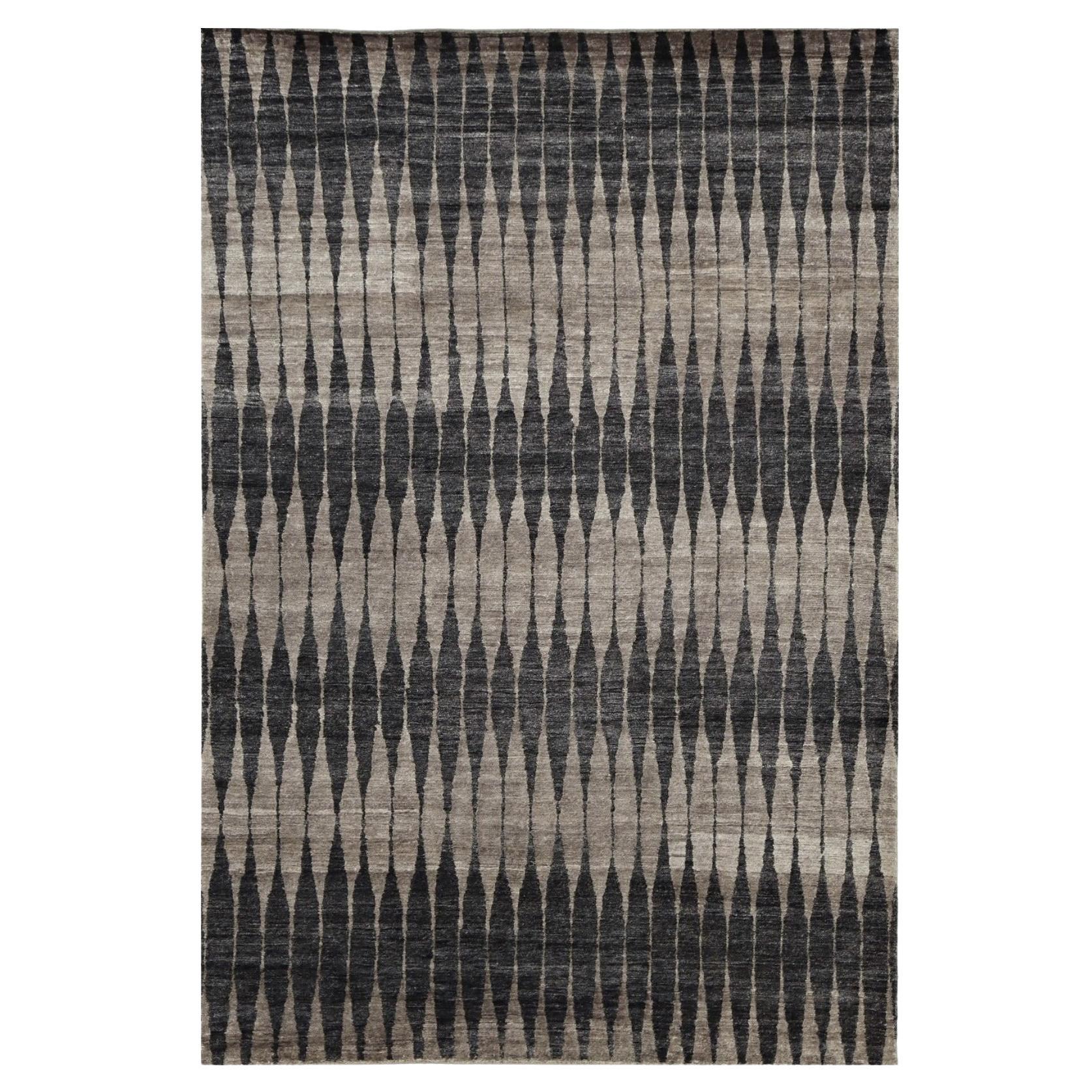 Alfombra de Seda Fina Anudada a Mano Gris Carbón Diseño Siglo XXI en venta