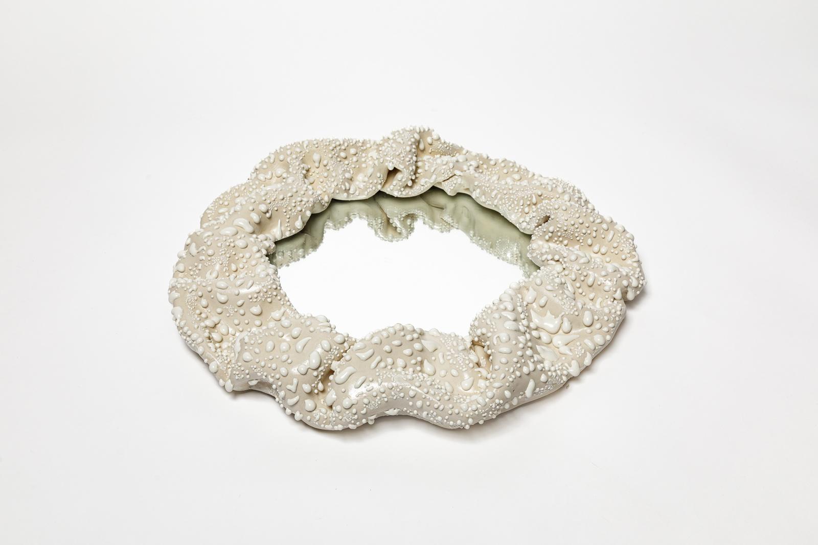 21st century design white wall ceramic mirror by Mathilde Sauce unique ...