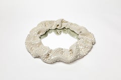 21st century design white wall ceramic mirror by Mathilde Sauce unique handmade