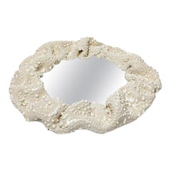 21st century design white wall ceramic mirror by Mathilde Sauce unique handmade