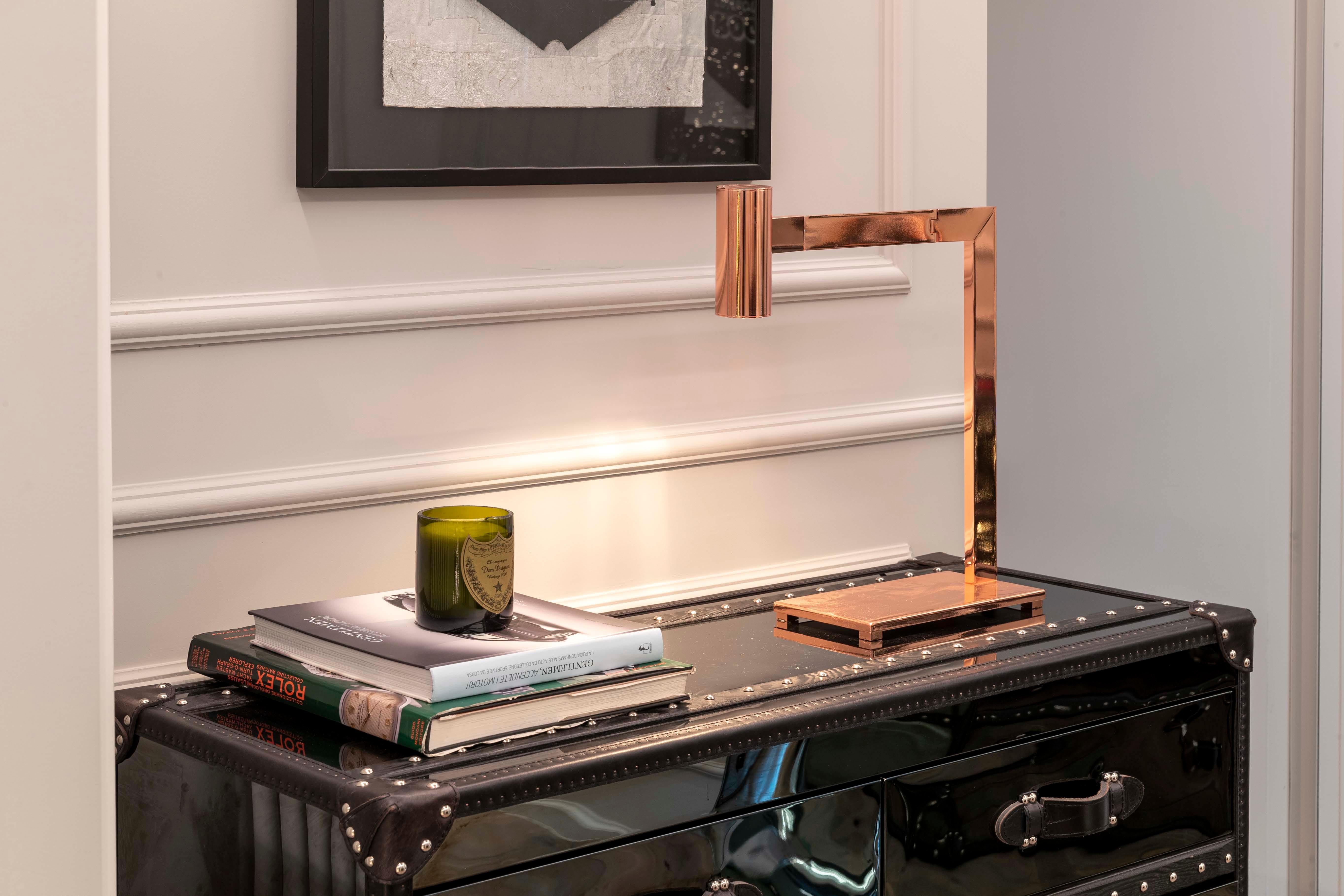 Italian 21st Century Design William Pianta Table Desk Lamp Mahari Glossy Copper LED For Sale